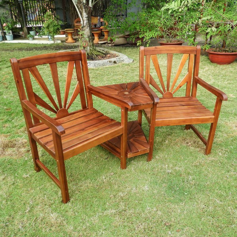 wooden tete a tete bench